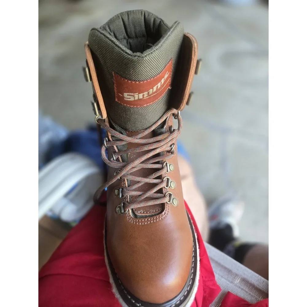 Simms Fly Fishing Wading Boots Felt Sole Brown Leather Men's Size 9 USA Trout